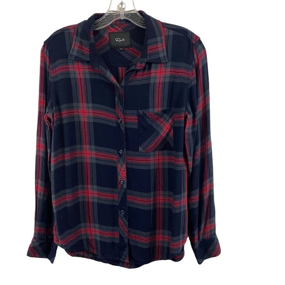 Rails Hunter Plaid Button Up Long Sleeve Shirt In Navy Iron Currant Size S - Picture 2 of 12